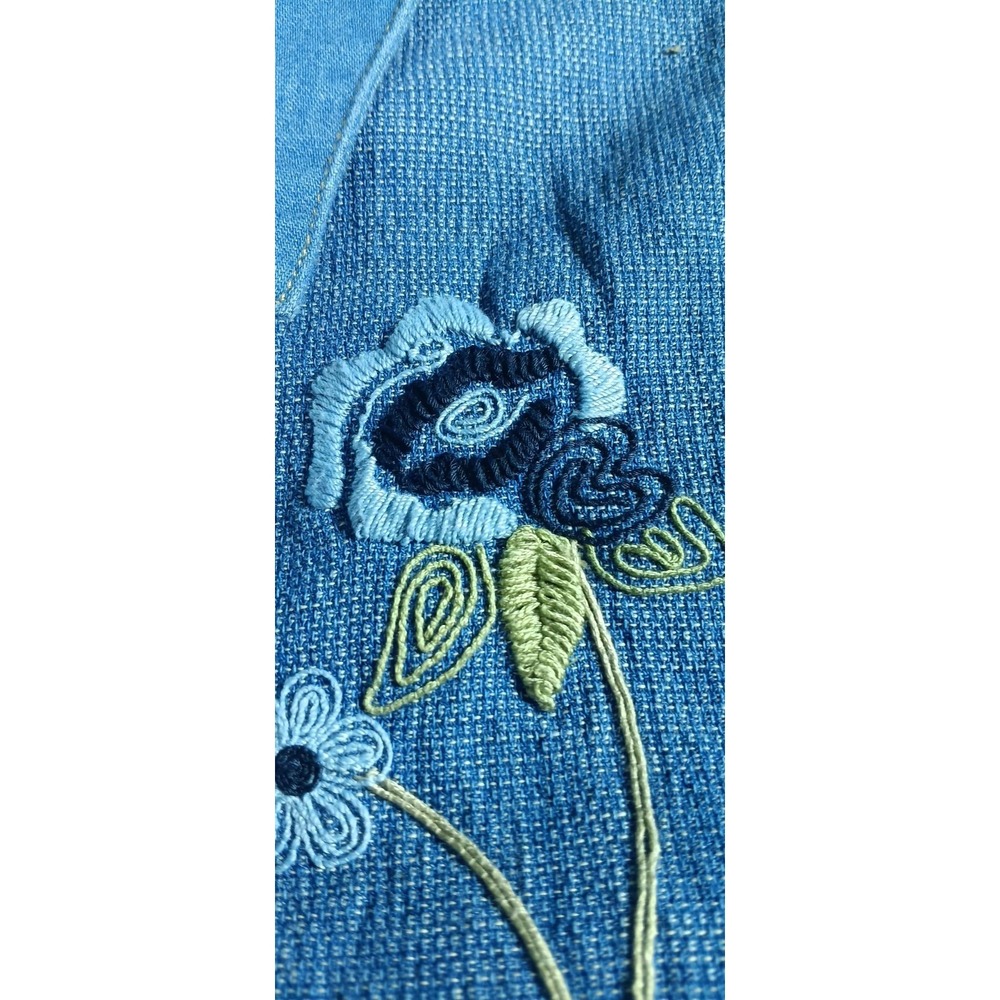 vintage koret crop top blue floral denim embroidered floral wooden button womens - Picture 3 of 10